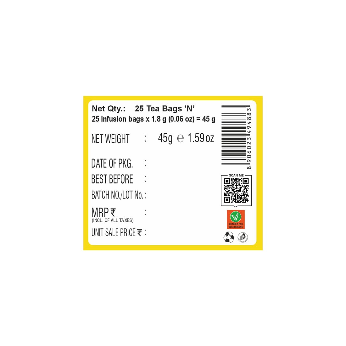 HealthFields wellness Tulsi Green Tea Lemon Ginger Hint | 25 Tea Bags