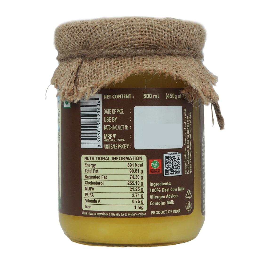 Health Fields Organic A2 Desi Cow Ghee 500G