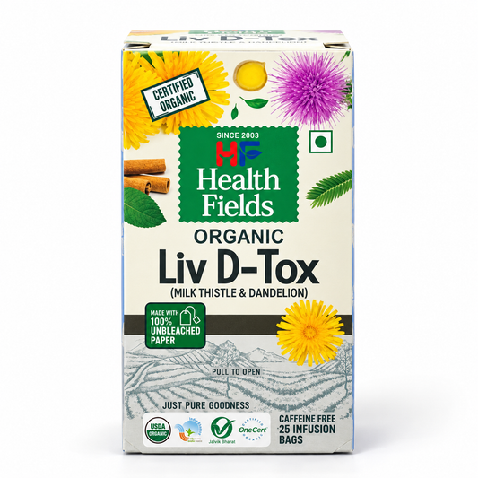 HealthFields Organic Liv Detox (Milk Thistle & Dandelion) Infusion Herbal Tea | Caffeine Free | 25 Tea Bags