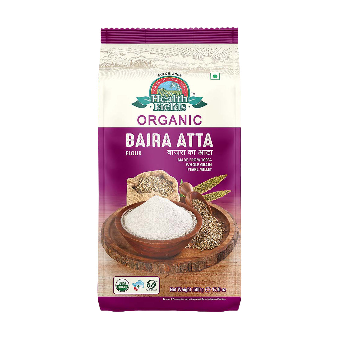 HealthFields Organic Rozana Pearl Millet Flour 500 Gm (BAJRA FLOUR)