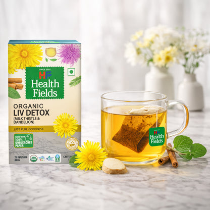 HealthFields Organic Liv Detox (Milk Thistle & Dandelion) Infusion Herbal Tea | Caffeine Free | 25 Tea Bags