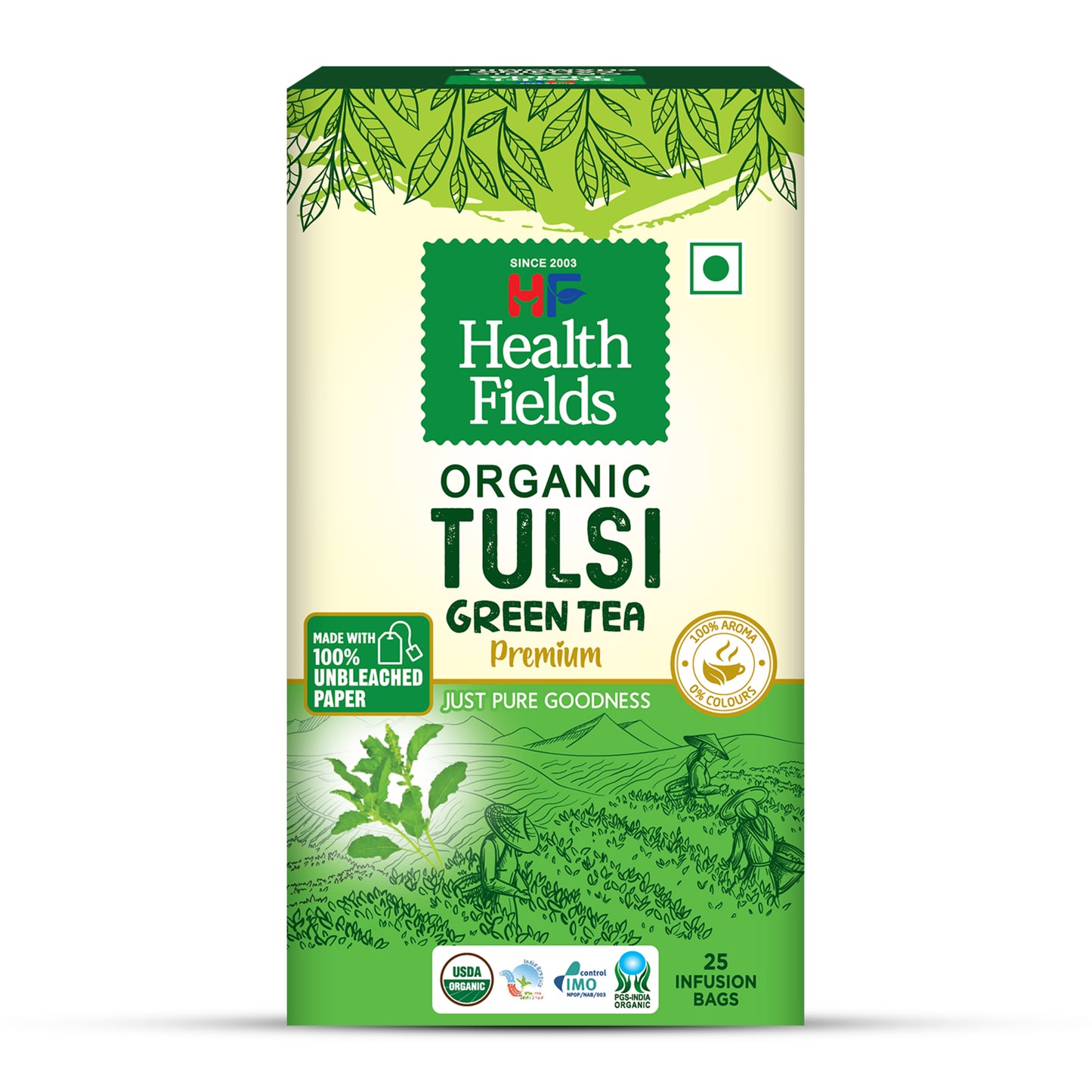 HealthFields Wellness Organic Tulsi Green Tea premium  | 25 Tea Bags