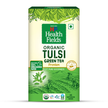 HealthFields Wellness Organic Tulsi Green Tea premium  | 25 Tea Bags