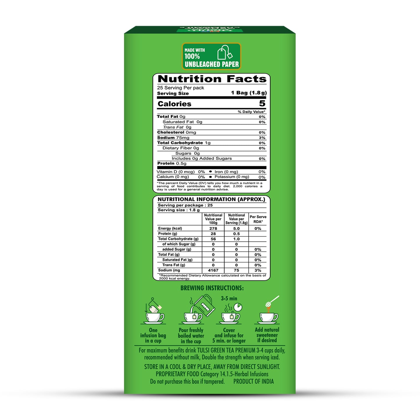 HealthFields Wellness Organic Tulsi Green Tea premium  | 25 Tea Bags
