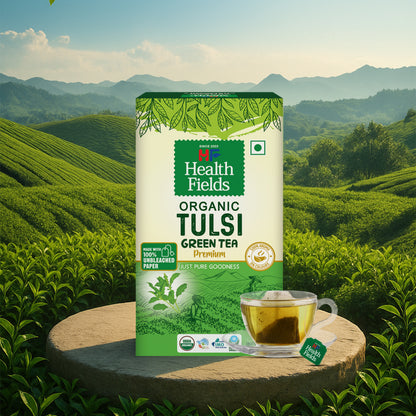 HealthFields Wellness Organic Tulsi Green Tea premium  | 25 Tea Bags