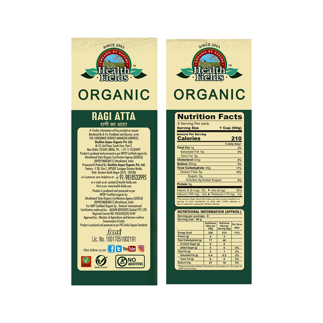 HealthFields Organic Rozana Finger Millet Flour (RAGI FLOUR)