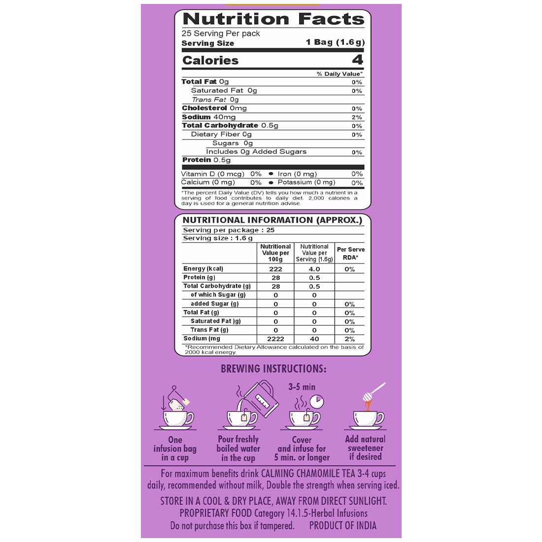 HealthFields Organic Calming Chamomile | Herbal Infusion Tea | Caffeine Free | 25 Tea Bags