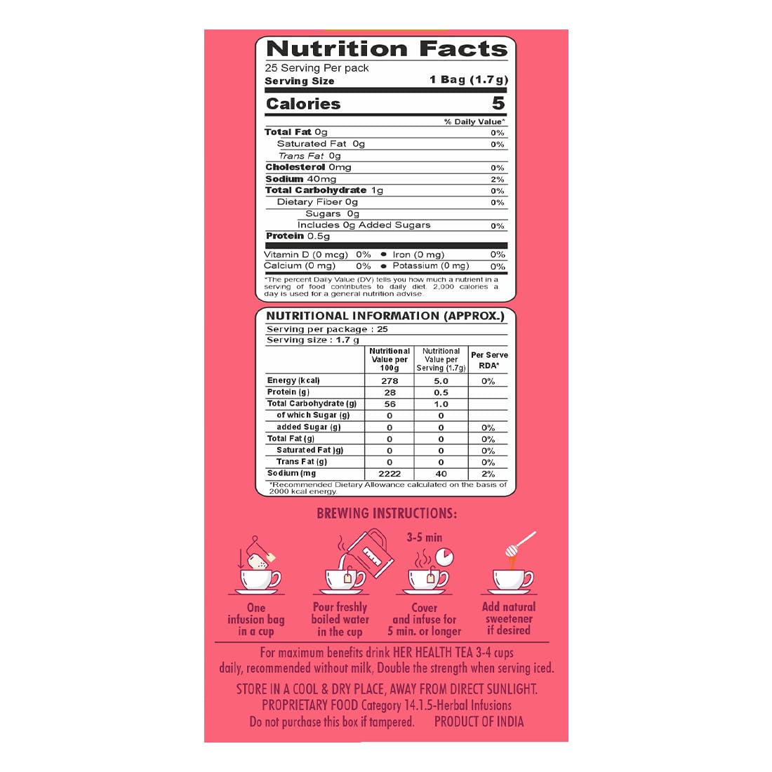 HealthFields Organic Her Health | Herbal Infusion Caffeine Free Tea | 25 Tea Bags