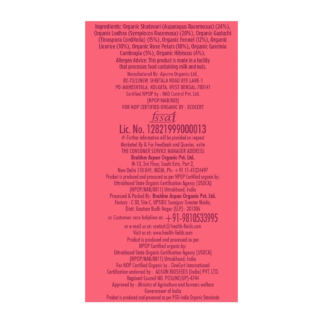 HealthFields Organic Her Health | Herbal Infusion Caffeine Free Tea | 25 Tea Bags