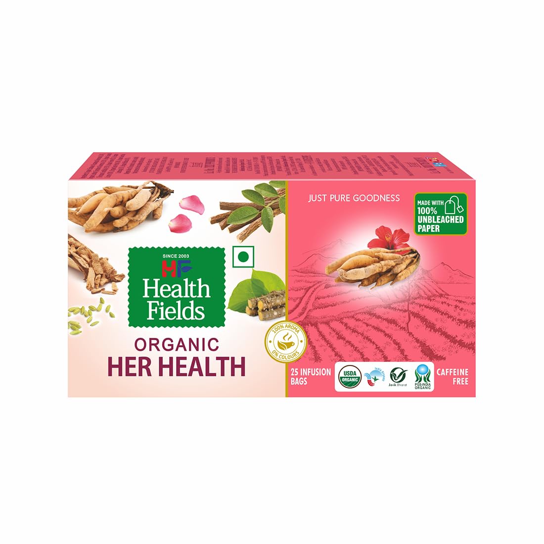 HealthFields Organic Her Health | Herbal Infusion Caffeine Free Tea | 25 Tea Bags