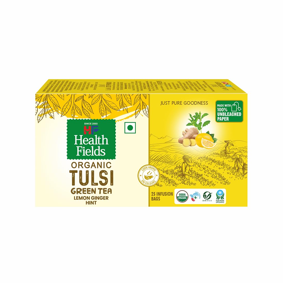 HealthFields wellness Tulsi Green Tea Lemon Ginger Hint | 25 Tea Bags