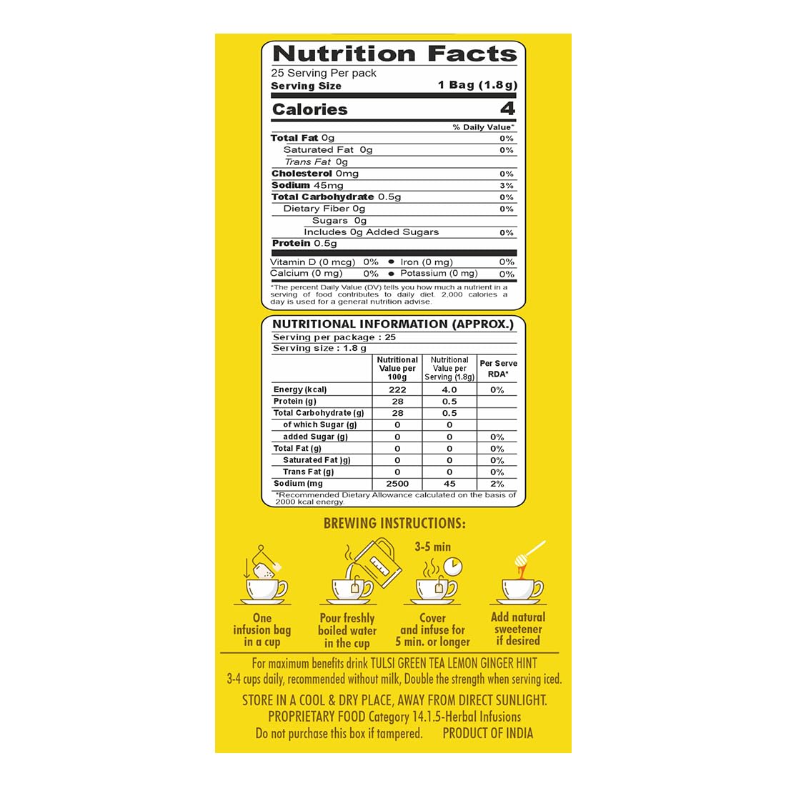 HealthFields wellness Tulsi Green Tea Lemon Ginger Hint | 25 Tea Bags