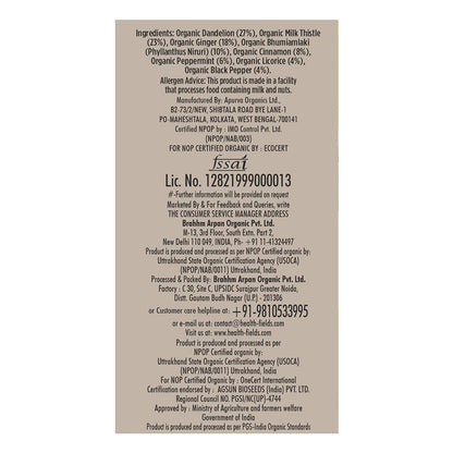 HealthFields Organic Liv Detox (Milk Thistle & Dandelion) Infusion Herbal Tea | Caffeine Free | 25 Tea Bags