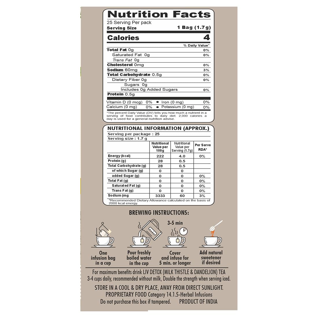 HealthFields Organic Liv Detox (Milk Thistle & Dandelion) Infusion Herbal Tea | Caffeine Free | 25 Tea Bags