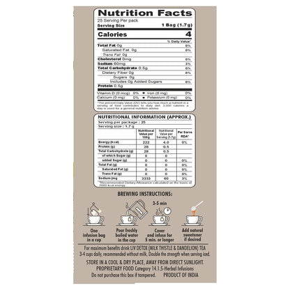 HealthFields Organic Liv Detox (Milk Thistle & Dandelion) Infusion Herbal Tea | Caffeine Free | 25 Tea Bags
