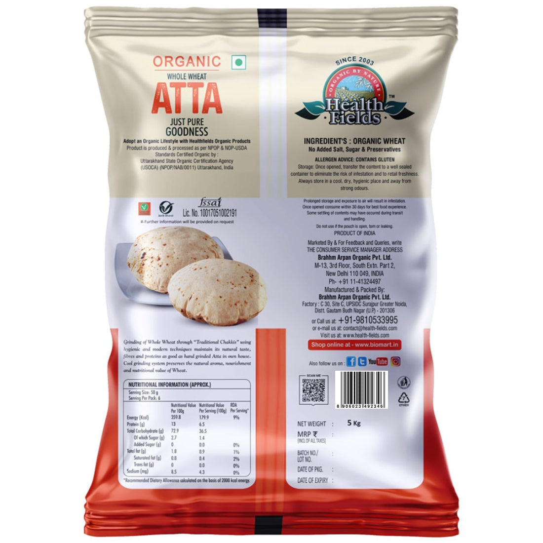 HealthFields Organic Rozana Atta 5Kg