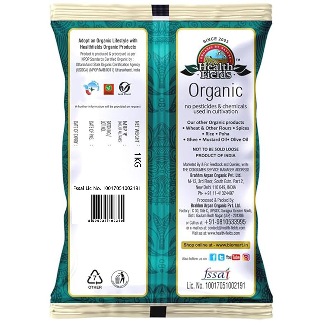 HealthFields Organic Rozana Dalia Bhuna  (Roasted Dalia) 1Kg