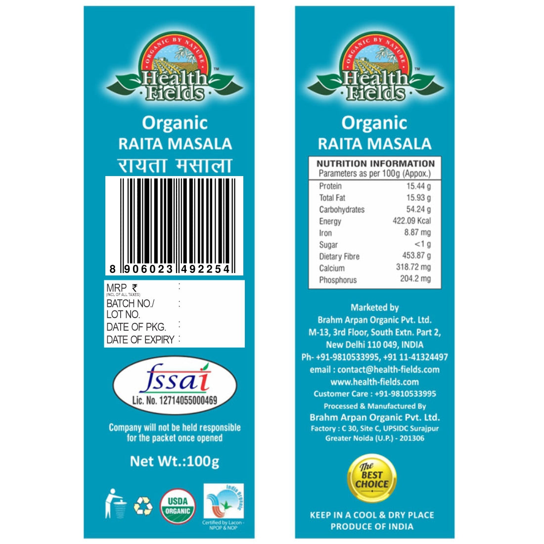 HealthFields Organic Rozana Raita Masala 100gm