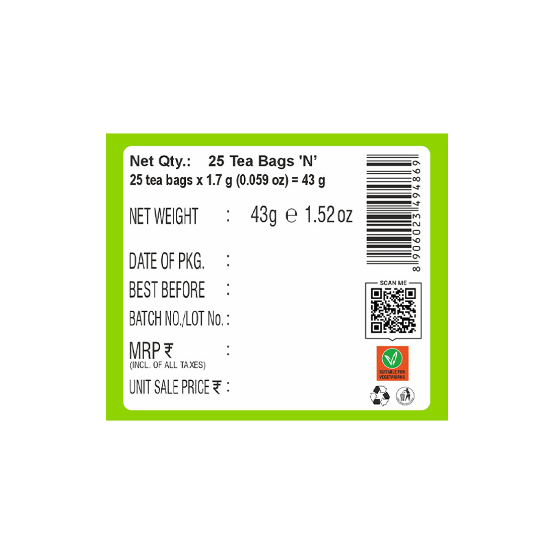 HealthFields wellness Slimcut Green Tea | 25 Tea Bags