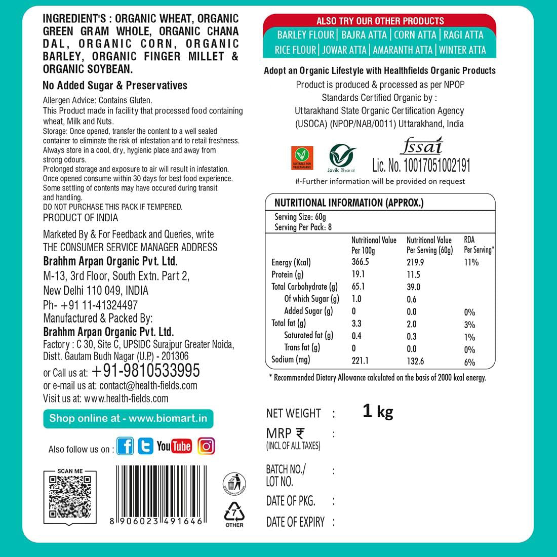 Organic Multigrain Flour (Atta) For Summer