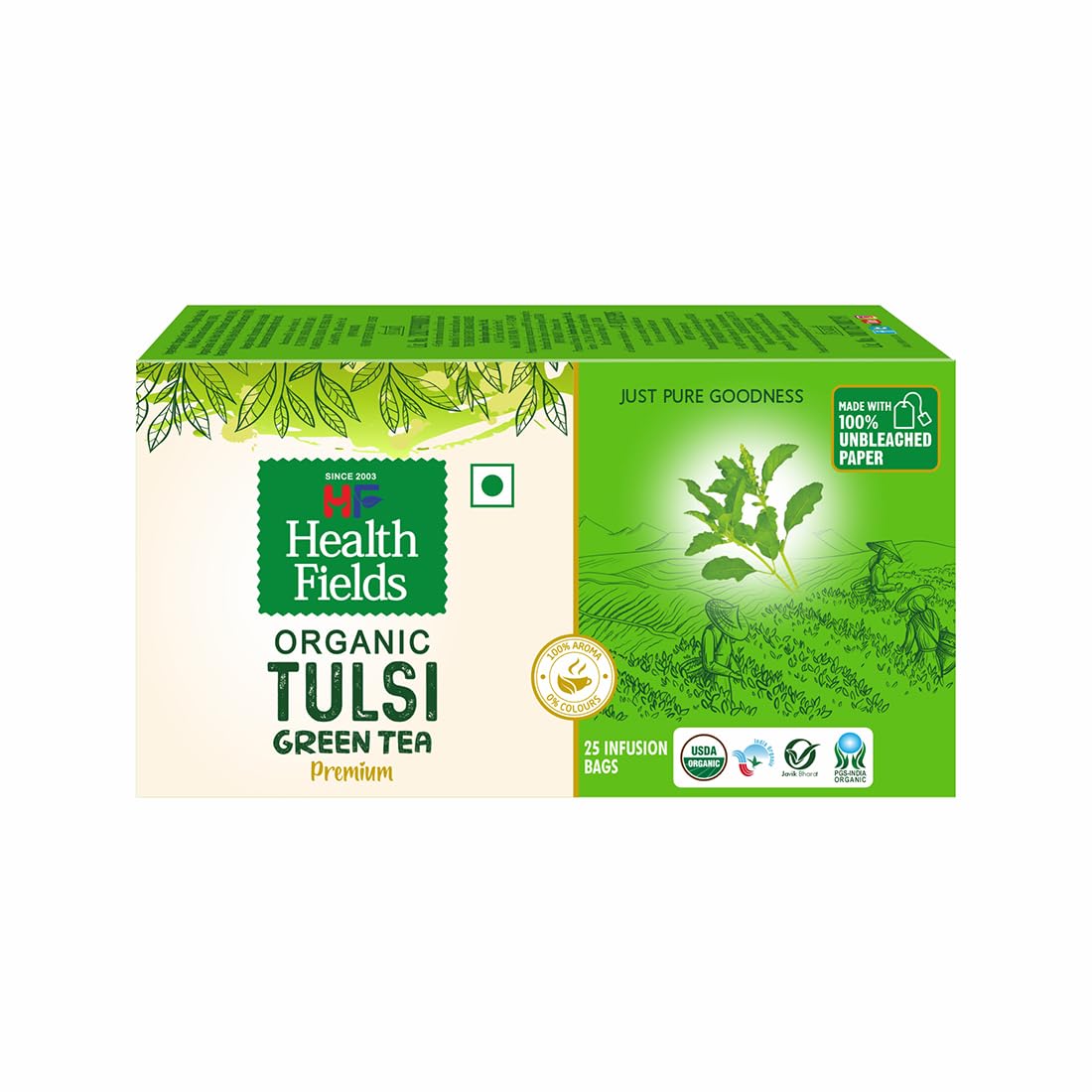 HealthFields Wellness Organic Tulsi Green Tea Select | 25 Tea Bags