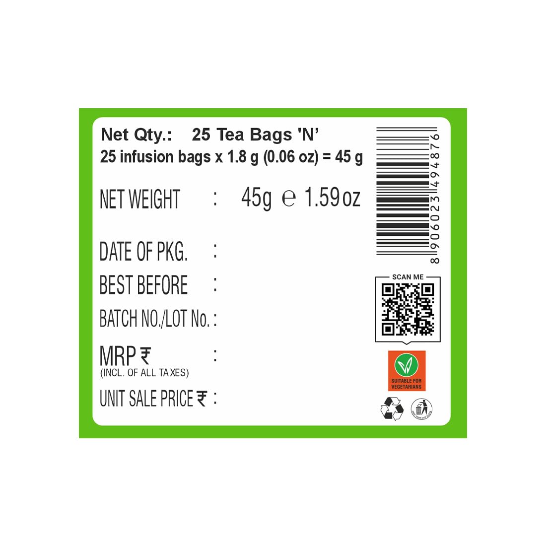 HealthFields Organic Tulsi Green Tea Premium | 25 Tea Bags