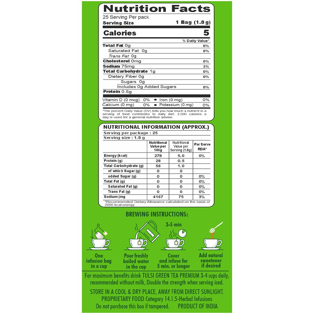 HealthFields Wellness Organic Tulsi Green Tea Select | 25 Tea Bags