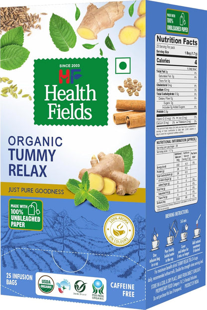 HealthFields Organic Tummy Relax | Herbal Infusion Tea | 25 Tea Bags