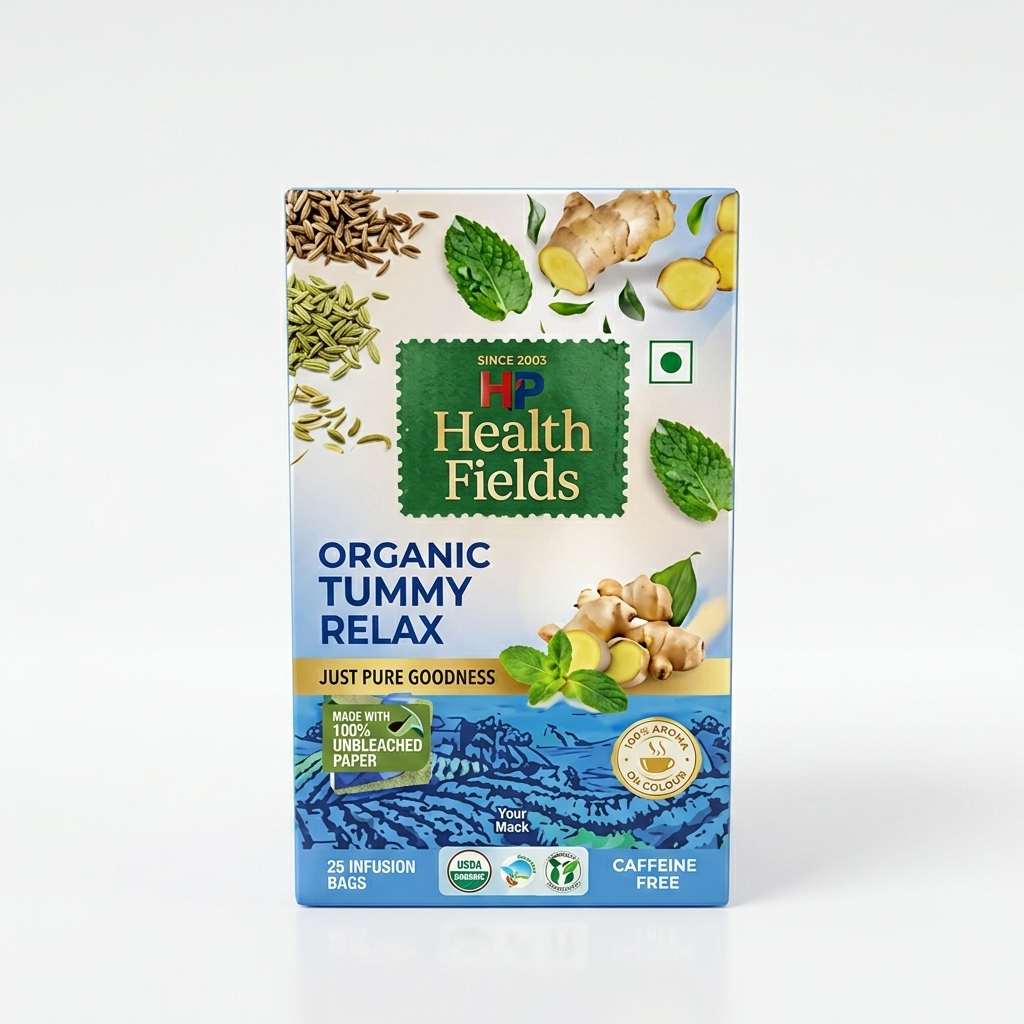 HealthFields Organic Tummy Relax | Herbal Infusion Tea | 25 Tea Bags