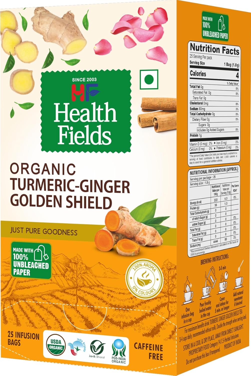 HealthFields Wellness Organic Turmeric Ginger Wellness Guard | 25 Infusion Bags